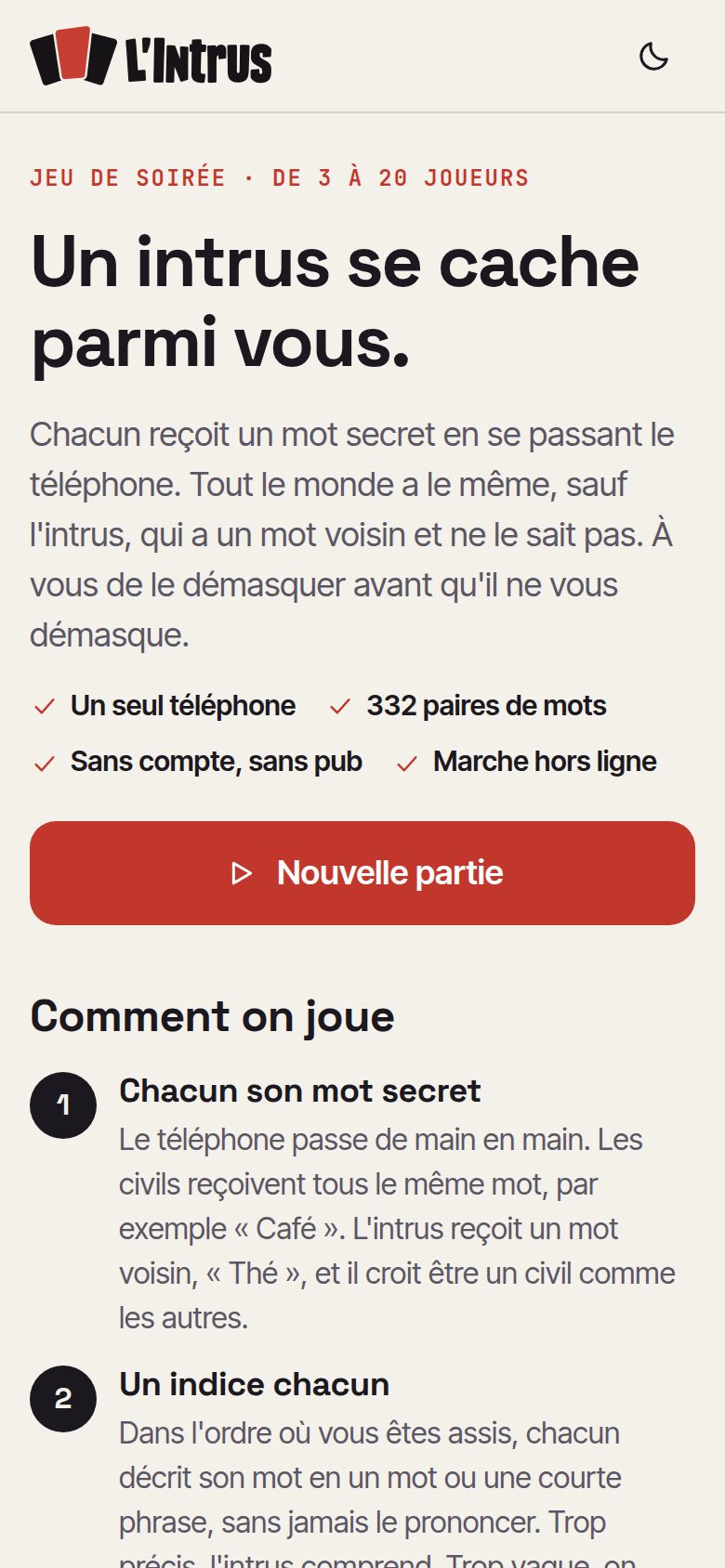 Écran de L'Intrus sur téléphone