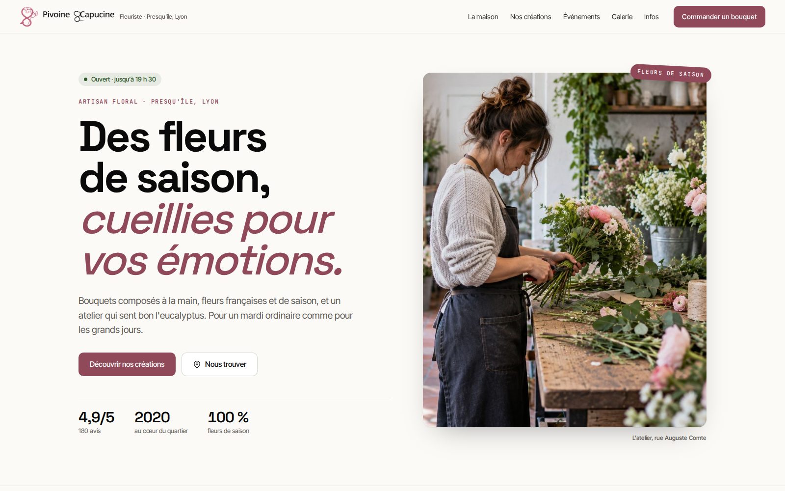 Modèle de site pour un fleuriste, style Éditorial