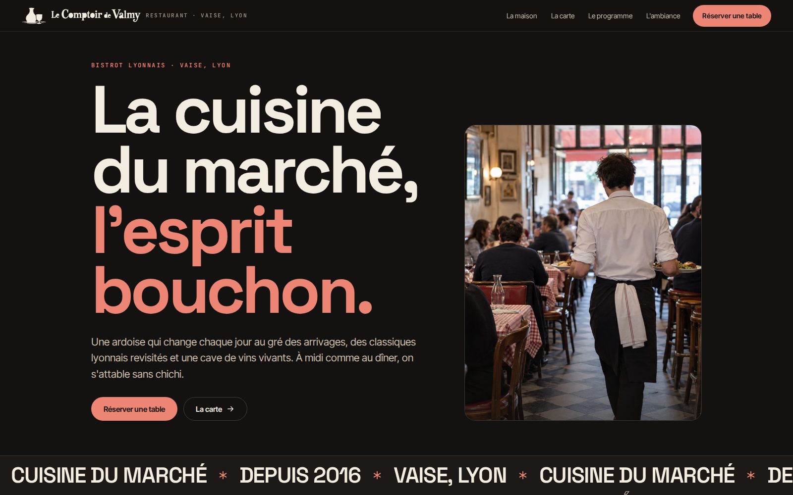 Modèle de site vitrine pour un restaurant, page d'accueil